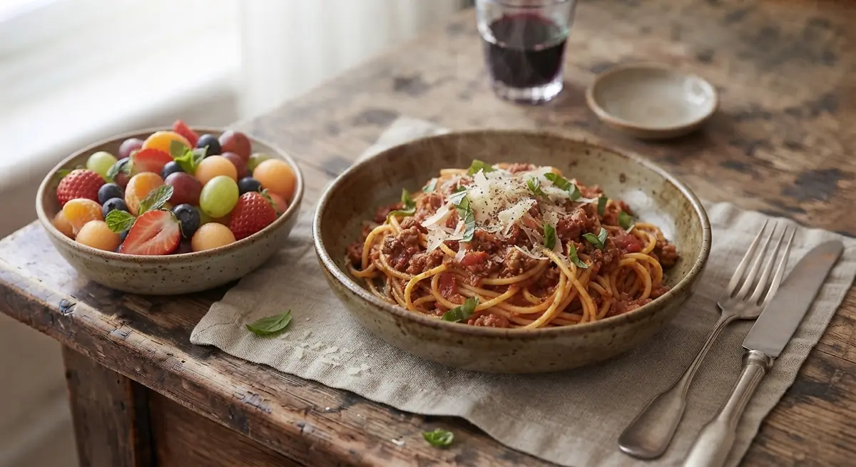 Leftover Spaghetti Bolognese + Fruit Lunchbox